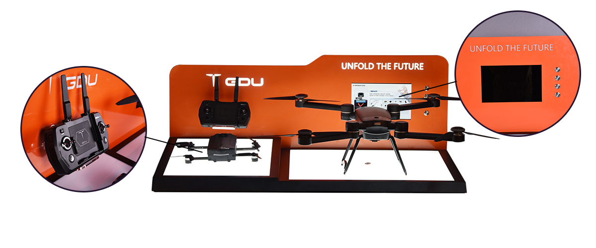 互动设计定制柜台金属和亚克力无人机无人机飞机展示架
